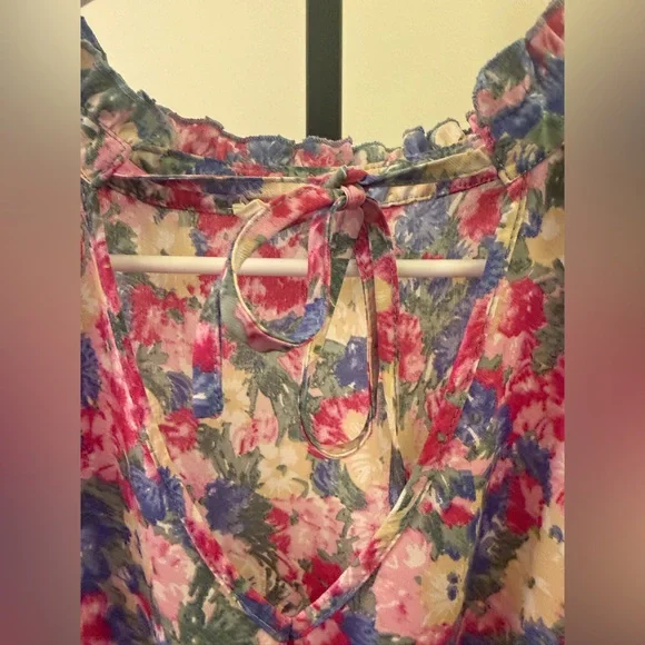 Entro Multicolor Floral Split V neck with Dainty Self Tie Mini Dress - Picture 7 of 13